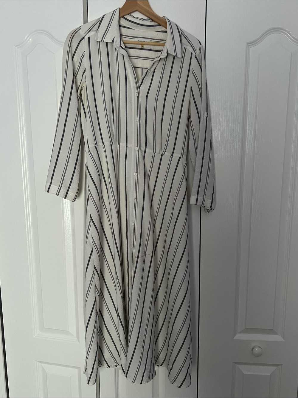 Calvin Klein Cream Maxi Dress with Black Stripes